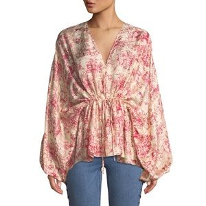 Elizabeth and James Angela Toile Silk Cinched Waist Top In Cameo Alabaster Small